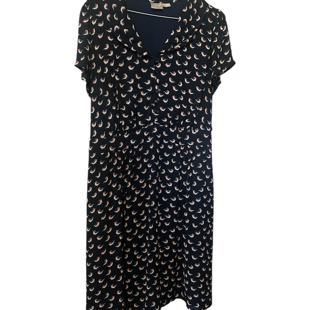 eShakti Navy Dress with White and Pink Pattern